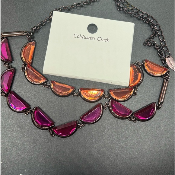 Coldwater Creek Double Strand Gemstone Crescent Shaped Statement Necklace - Picture 2 of 8